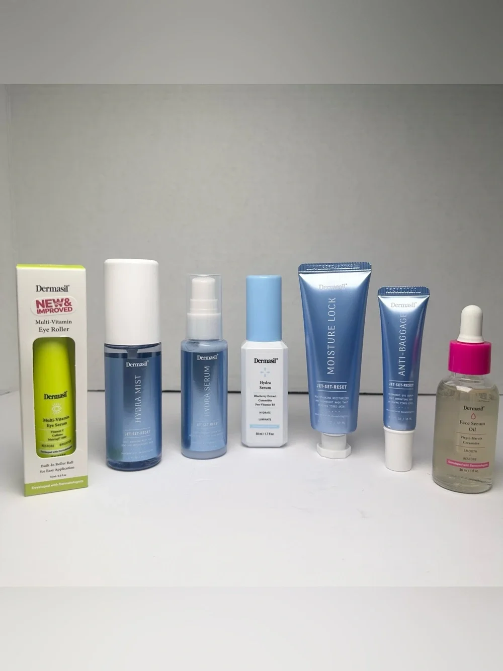 Dermasil Jet•Set•Reset Skincare Collection + Eye Hydra Face Serum Oil-Lot Of 7